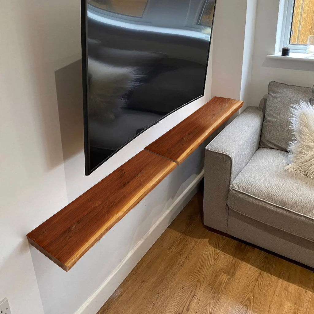 1 Piece Teak Wood Live Edge Rustic Floating Wall Shelf - 24, 36, 42