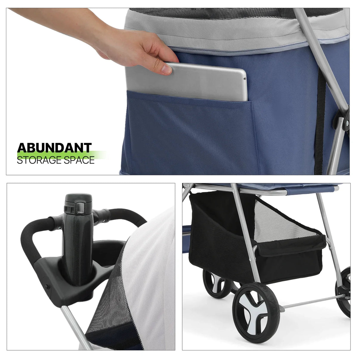Magshion Foldable Pet Stroller, 4 Wheel, Navy Blue, 33 lbs Capacity