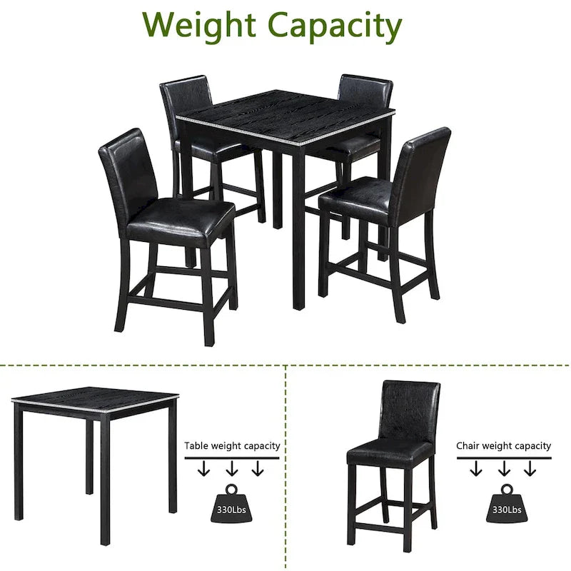 Modern 5-Piece Counter Height Dining Set With Square Table And 4 Upholstered Chairs