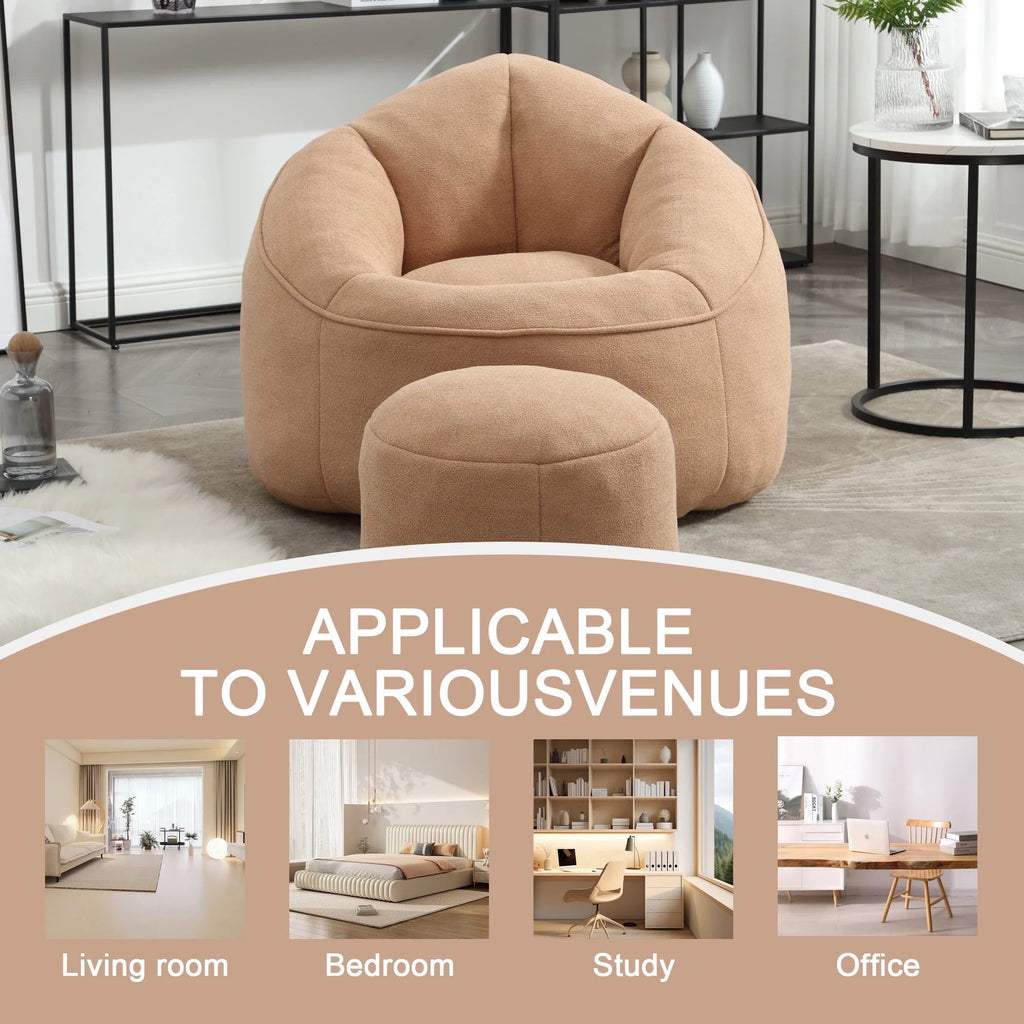 MOONMISS Microfiber Upholstered Round Bean Bag Sofa Chair With Ottoman - Gray