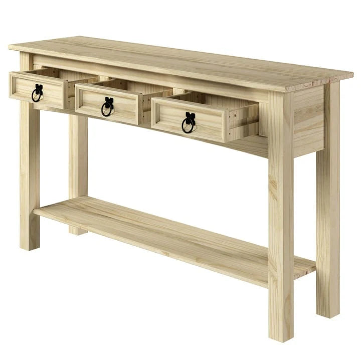 Solid Pine Wood Console Table With 3 Drawers - 47.99in W x 12.64in D x 28.82in H