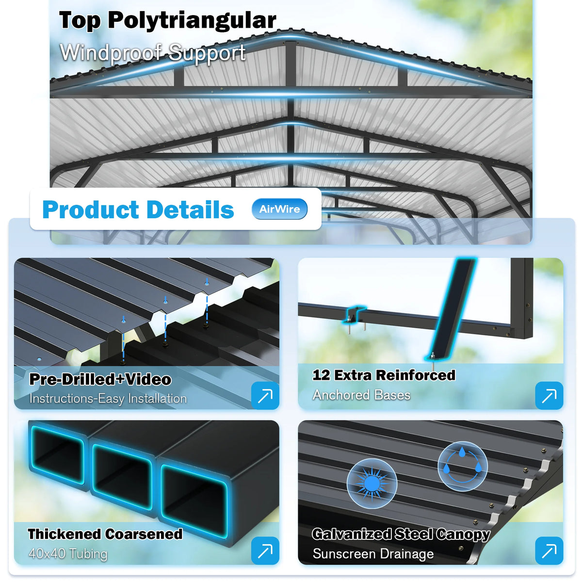 MUCHANT Heavy-Duty Carport, 12' x 20', Galvanized Steel Roof