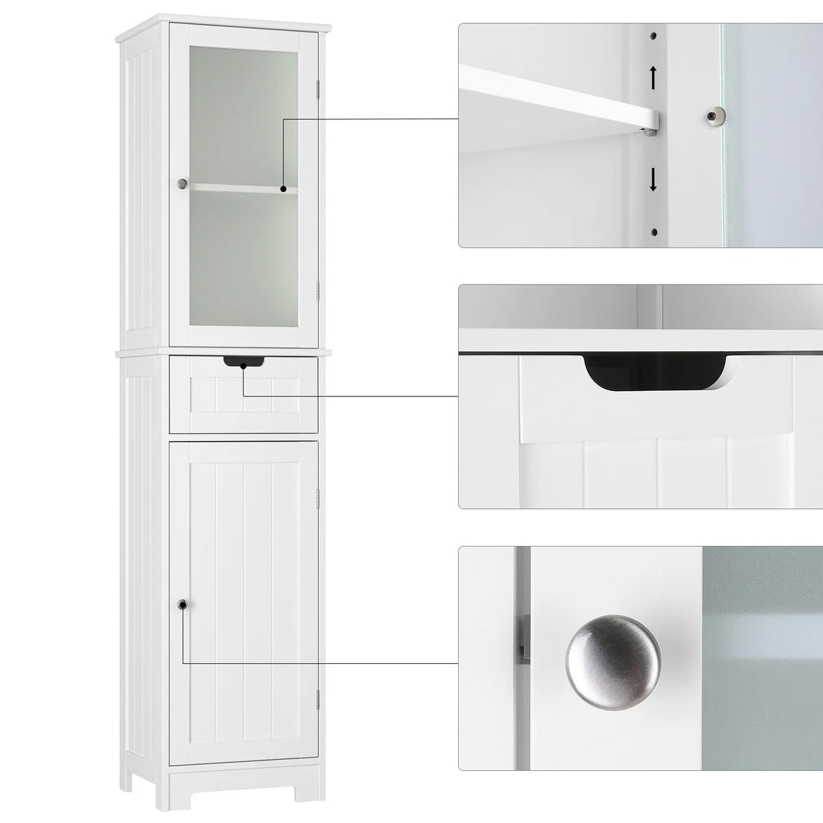 Homfa Tall Narrow Bathroom Storage Cabinet With Door And Drawer, 15.7in L x 11.8in W x 67in H, White