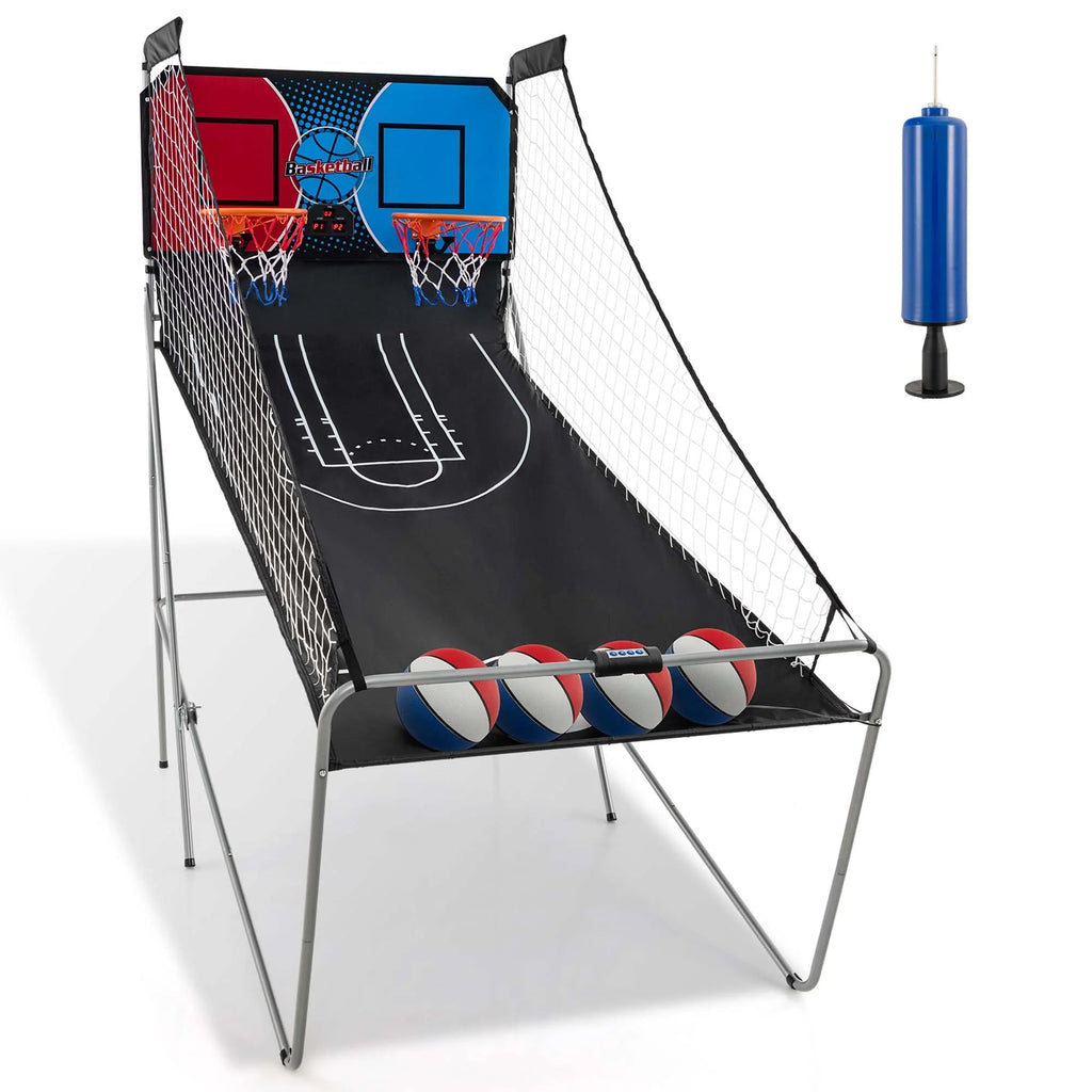 Costway Dual Shot Basketball Arcade Game, Blue, 8 Game Modes, 81in x 43in x 81in