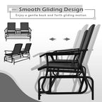 2-Person Outdoor Bench Glider Chair With Center Table, Mesh Fabric, 57 x 28 x 38 in