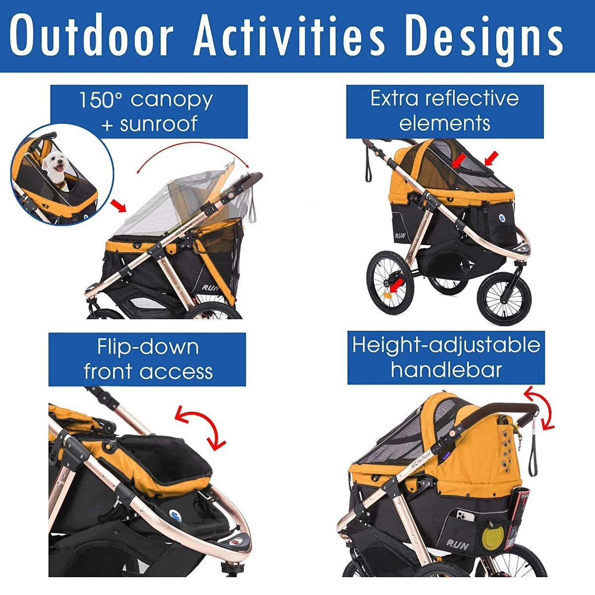 HPZ-PR America Pet Rover Run Jogging Pet Stroller, 50 lbs, Camo Green - B08R9KCWW1