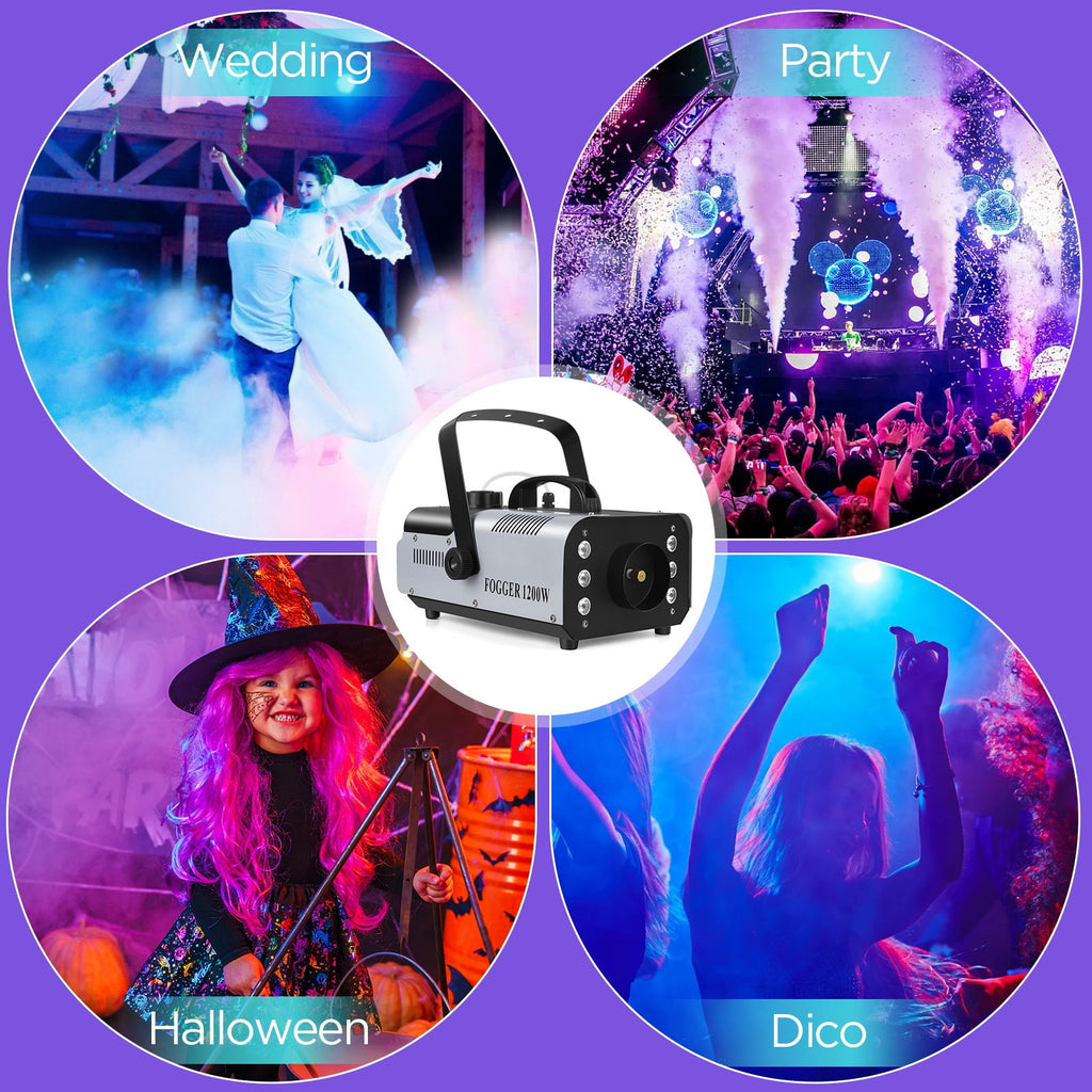 Halloween Fog Machine Smoke Machine 1200W with RGB LED Lights & Remote - Haze Smoke Generator for Halloween, Party, Stage, DJ, Club