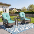 3-Piece Patio Swivel Rocking Chair Set With Glass Top Table - 2 Chairs