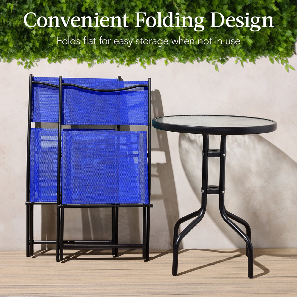 Best Choice Products 3-Piece Patio Bistro Dining Set With Glass Tabletop And Folding Chairs - Gray