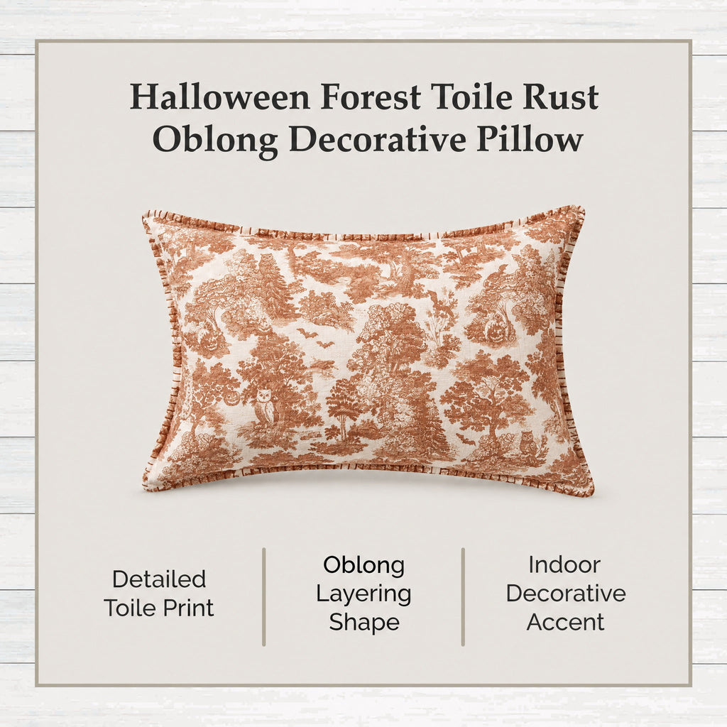 My Texas House Halloween Forest Toile Rust Oblong Decorative Pillow, 14" x 20"