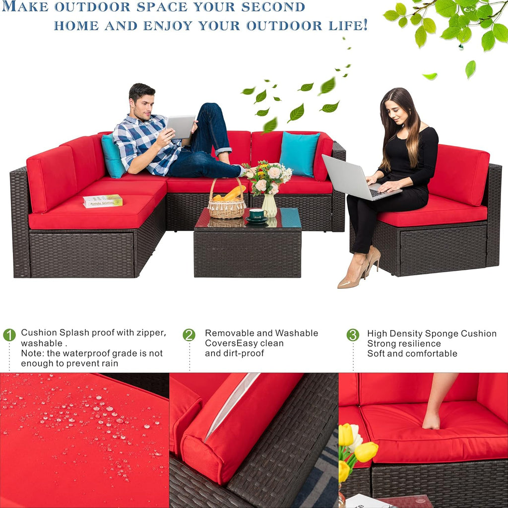 5-Piece All-Weather Wicker Patio Conversation Set With Ottoman And Cushions