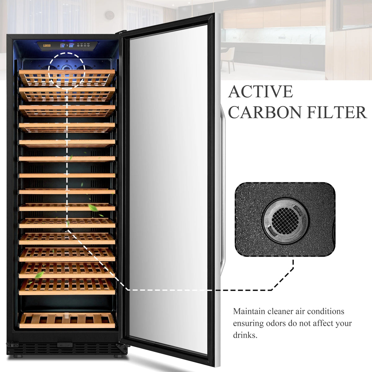 Lanbo 165 Bottle Built-In Black Single Zone Wine Cooler, 24 inch Width - LW177S