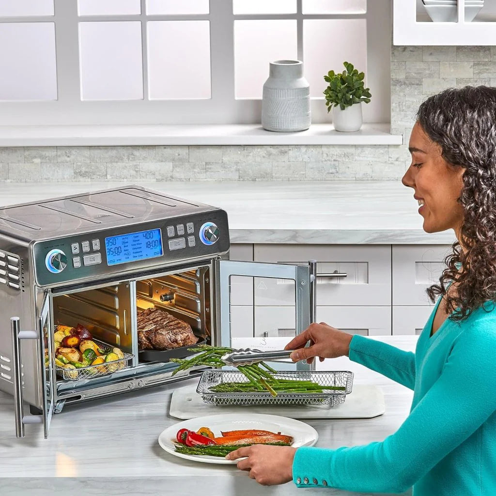25-Qt. Extra-Large Dual-Zone Air Fryer Toaster Oven With French Doors