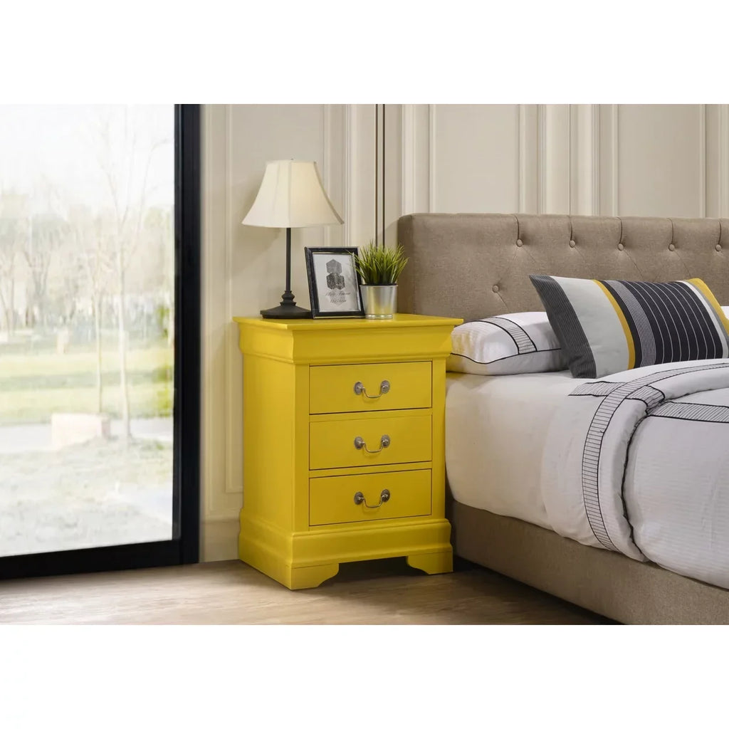 Passion Furniture Louis Philippe 3-Drawer Yellow Nightstand 29in H x 16in W x 21in D - PF-G3102-3N