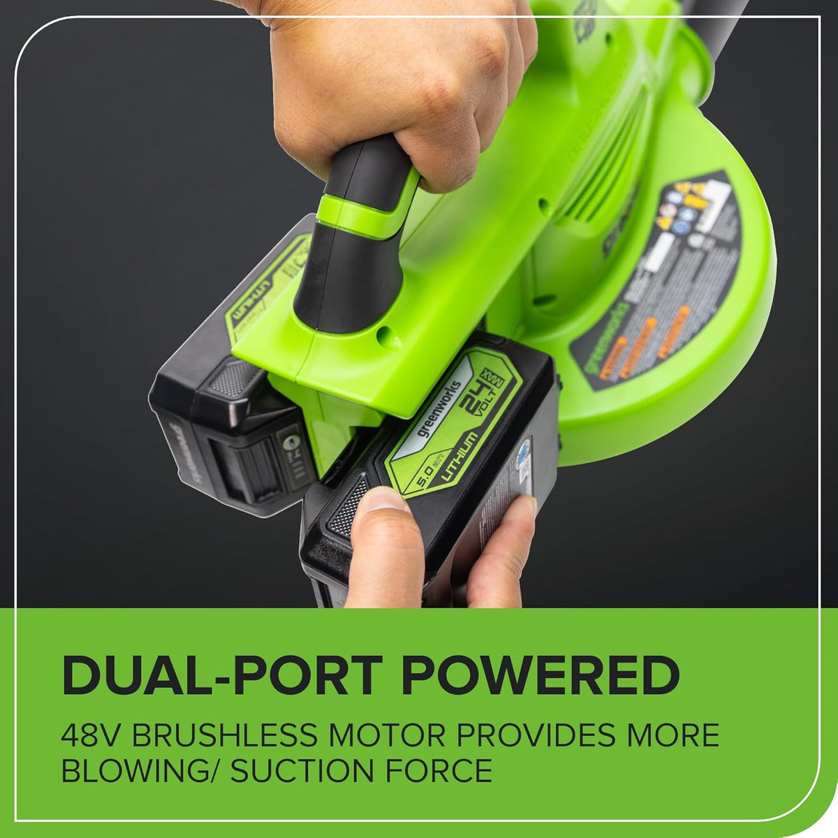 Greenworks 48V (24V x 2) Cordless Brushless Leaf Blower Vacuum Mulcher, 520 CFM / 240 MPH With 2 4.0Ah Batteries And Dual Port Charger