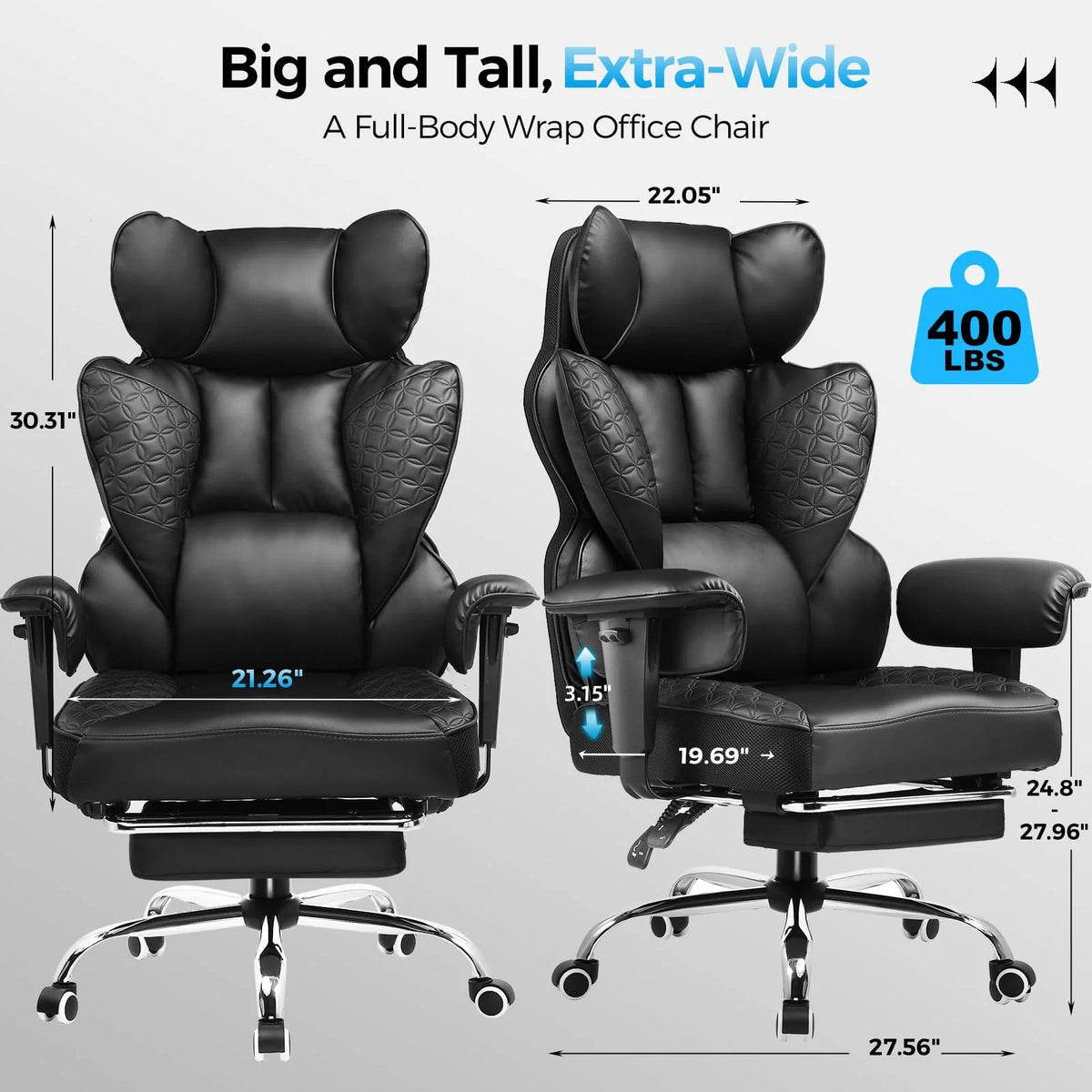 Big And Tall Gaming Chair, High-Back Computer Desk Chair, 400 Lbs