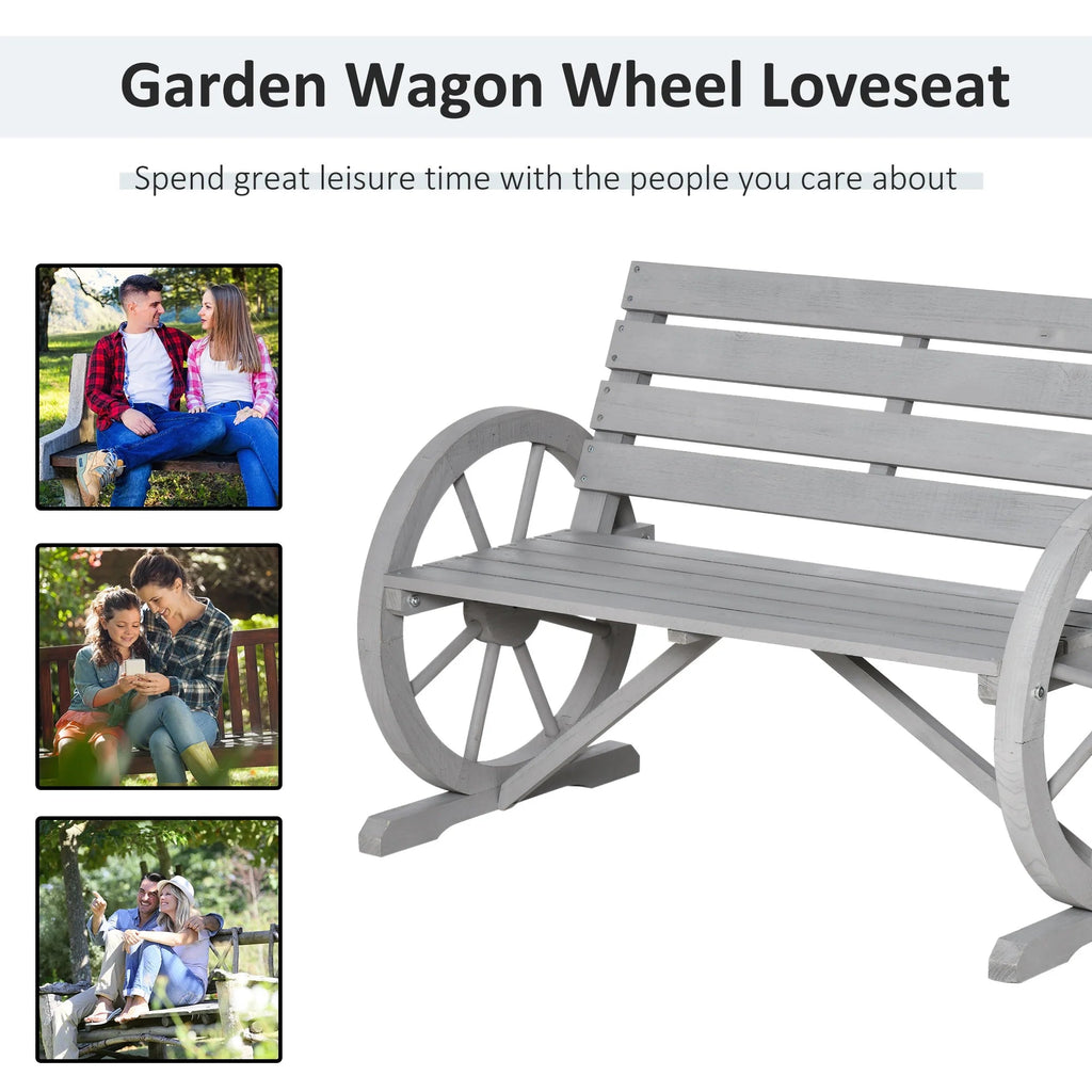 Outsunny Wooden Wagon Wheel Bench, 2-Person, Fir Wood, Carbonized, 41.5in L x 23.25in W x 29.5in H - 84B-183