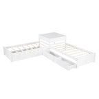 White Twin Size L-Shaped Platform Bed With Trundle And 2 Drawers