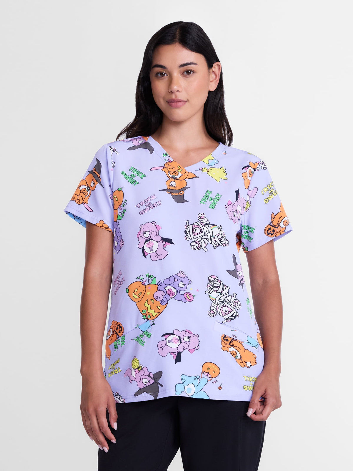 Care Bears Women's Halloween Scrub Top with Short Sleeves, Sizes S-XXXL
