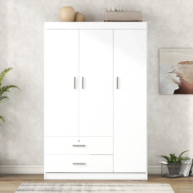 3-Door Wardrobe With 2 Drawers, Shelves And Hanging Rail