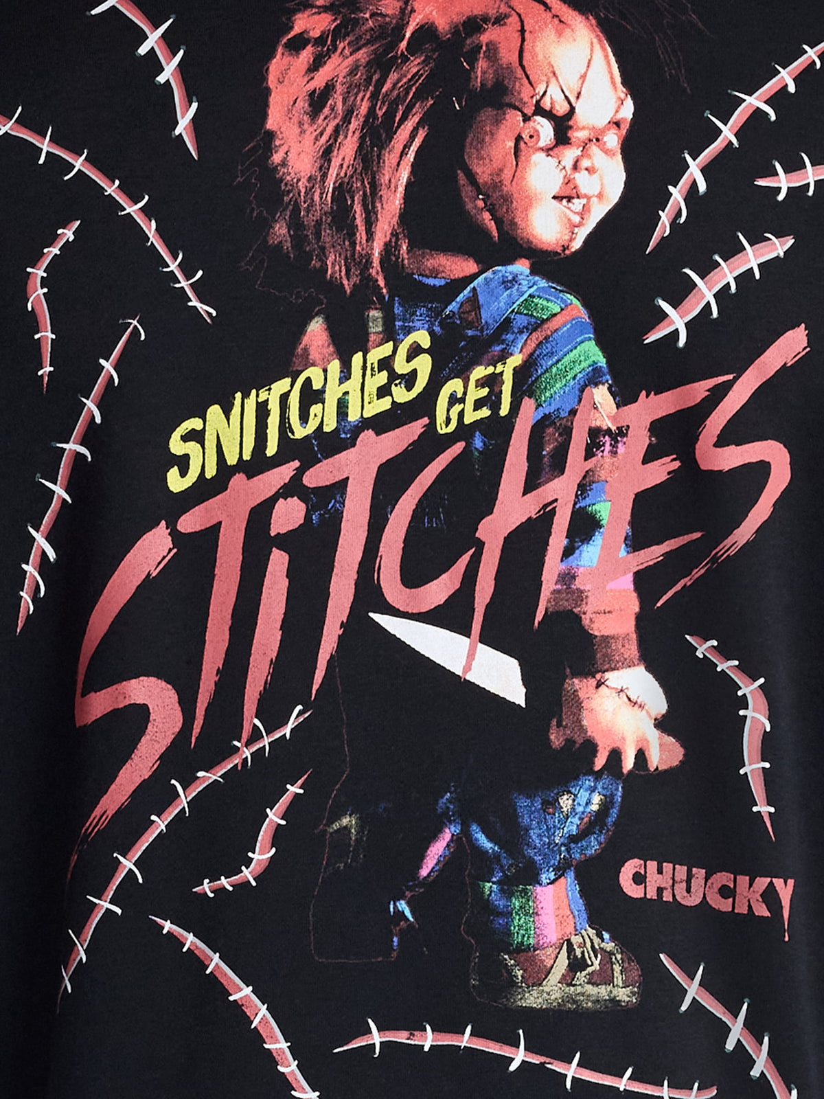 Chucky Men's and Big Men’s Snitches Get Stitches Graphic Hoodie Sweatshirt, Sizes XS-5XL