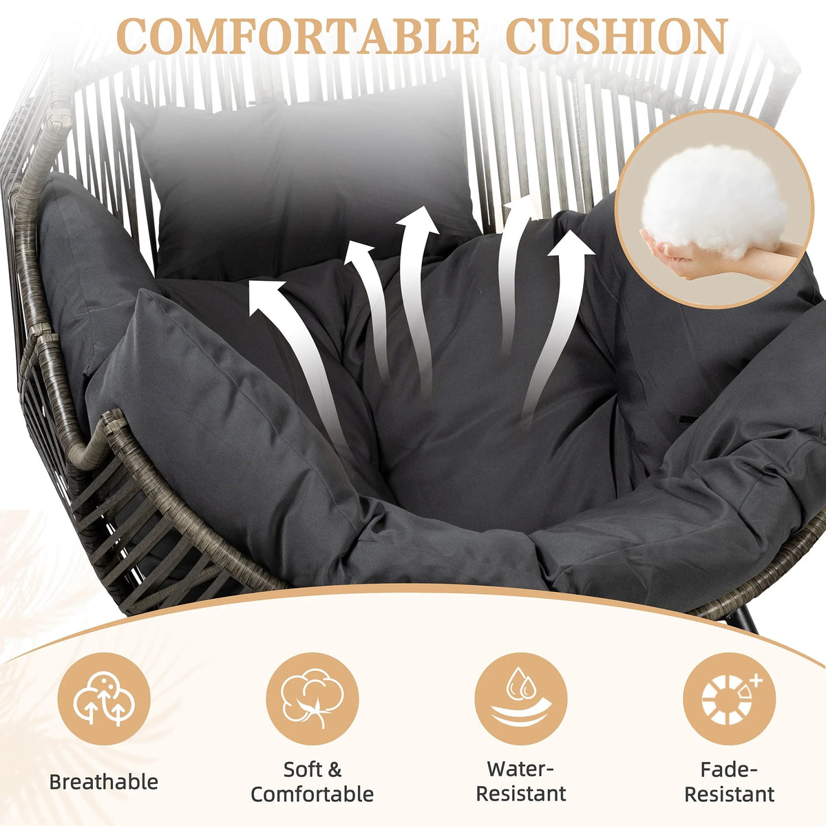 Walsunny Outdoor Patio Wicker Oversized Egg Chair With Cushion