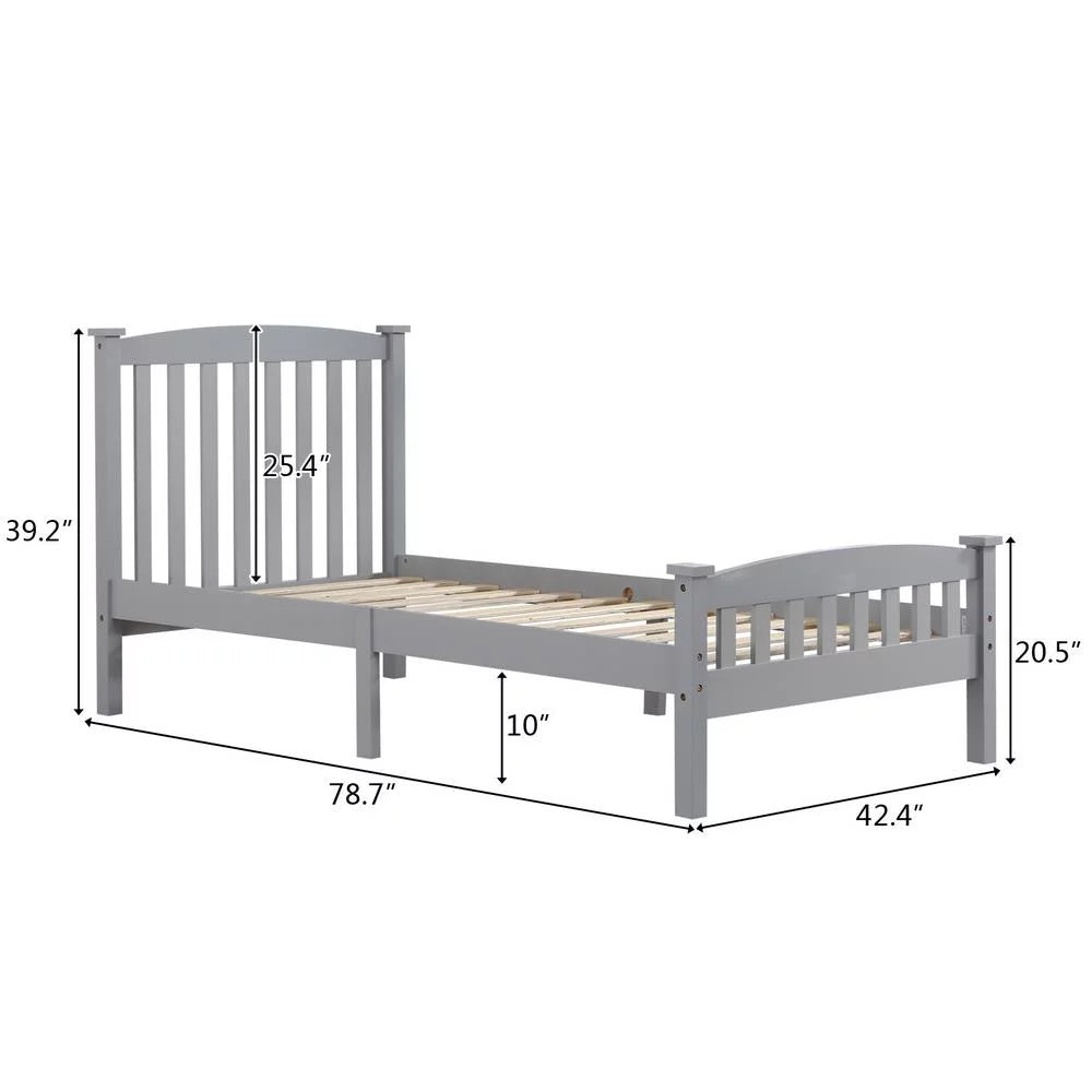 Ktaxon Wood Bed Frame With Headboard And Footboard, Gray Twin Size