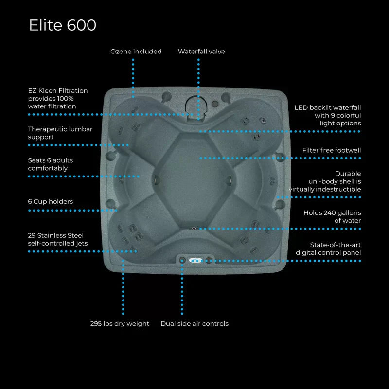 AquaRest Spas 6-Person 29-Jet Plug-and-Play Square Hot Tub With Ozonator - AR-600P