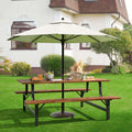 Acacia Wood Picnic Table Bench Set, 71in With 2in Umbrella Hole And Metal Frame
