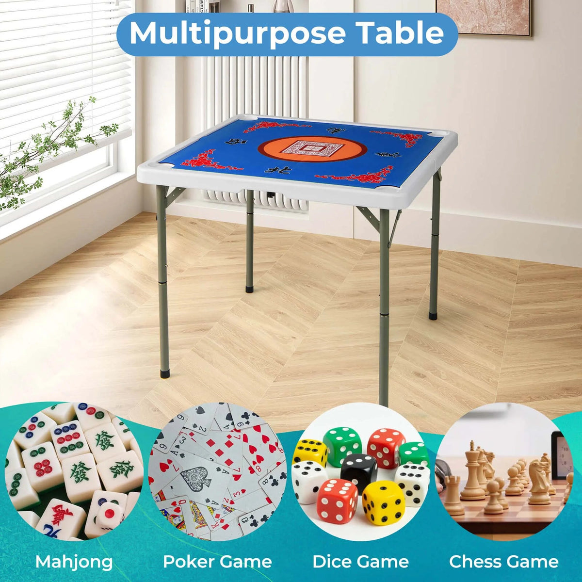 Costway Folding Mahjong Table With Cup Holders, Felt Mat And Carrying Handle - 35in x 35in x 29in