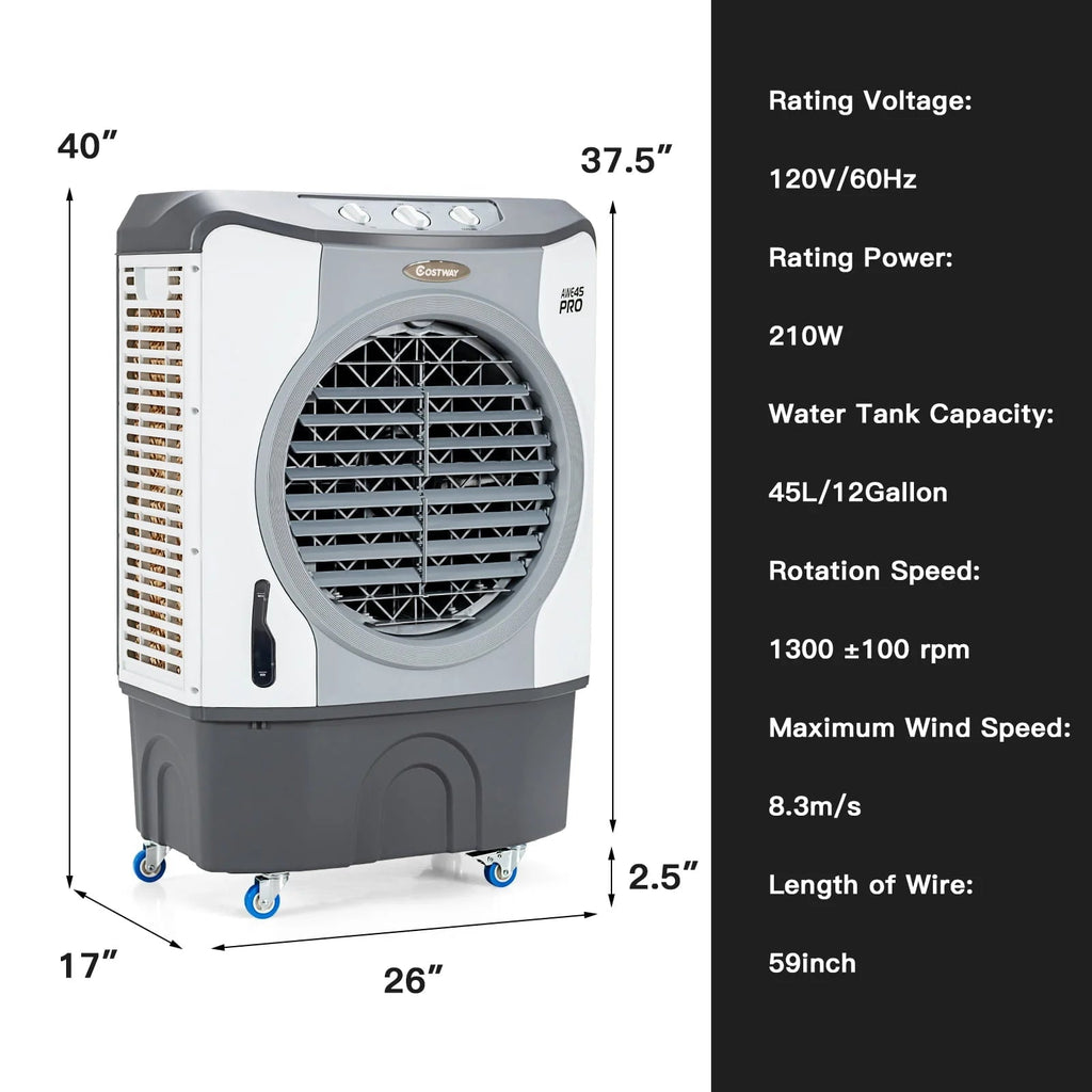 45L 3-in-1 Evaporative Air Cooler, Gray - 26.5 x 16 x 40 inch