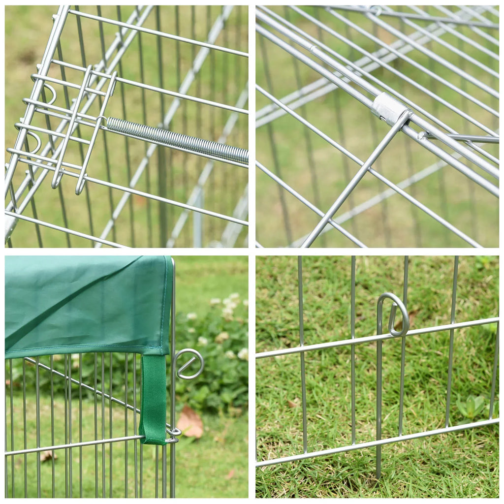 PawHut Small Animal Playpen Yard Fence With Roof, Green - 87in