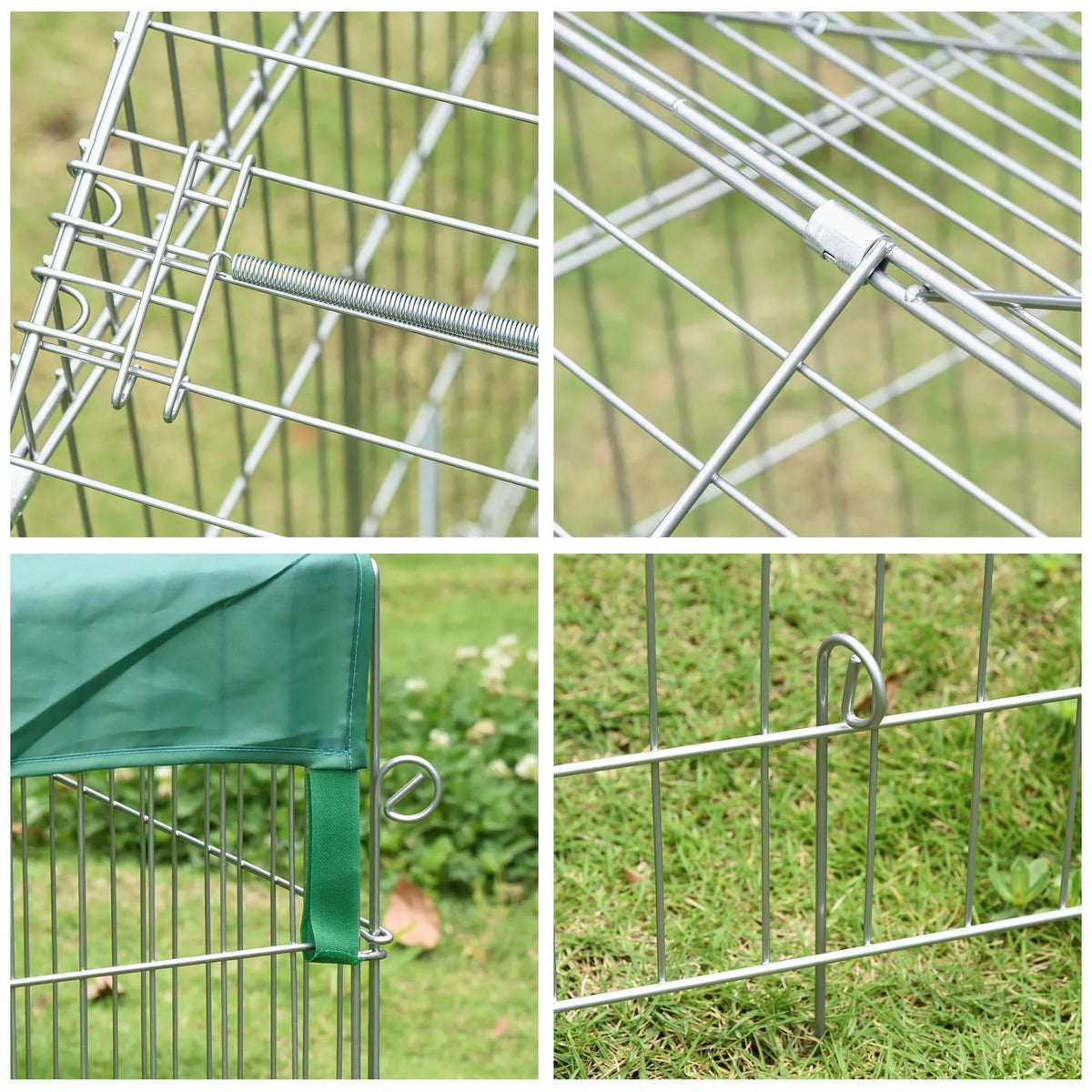 PawHut Small Animal Playpen Yard Fence With Roof, Green - 87in