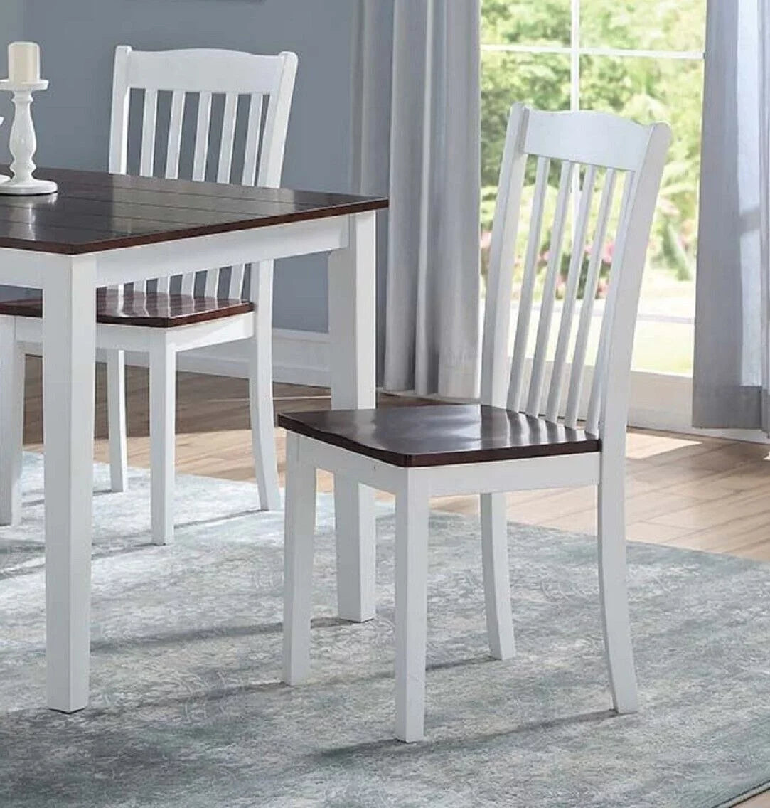Dining Side Chairs 4pc Set White And Walnut Finish Wooden Seat