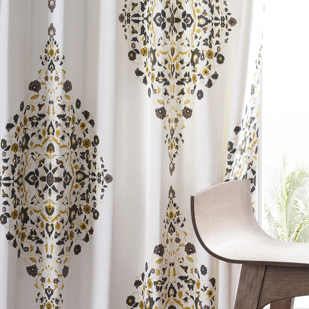 Medallion Damask Printed Cotton Room Darkening Curtain Panel, 1 Piece, 50 in W x 84/96/108/120 in L