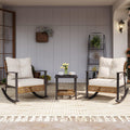 LAUSAINT HOME 3-Piece Rattan Rocking Bistro Set With 2-Tier Coffee Table, Beige