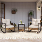 LAUSAINT HOME 3-Piece Rattan Rocking Bistro Set With 2-Tier Coffee Table, Beige