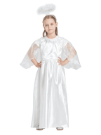 Girls Angel Costume, 3 Pcs Dress Halo Wings White Fancy Dress Up for Nativity Halloween Christmas 3-4 Years