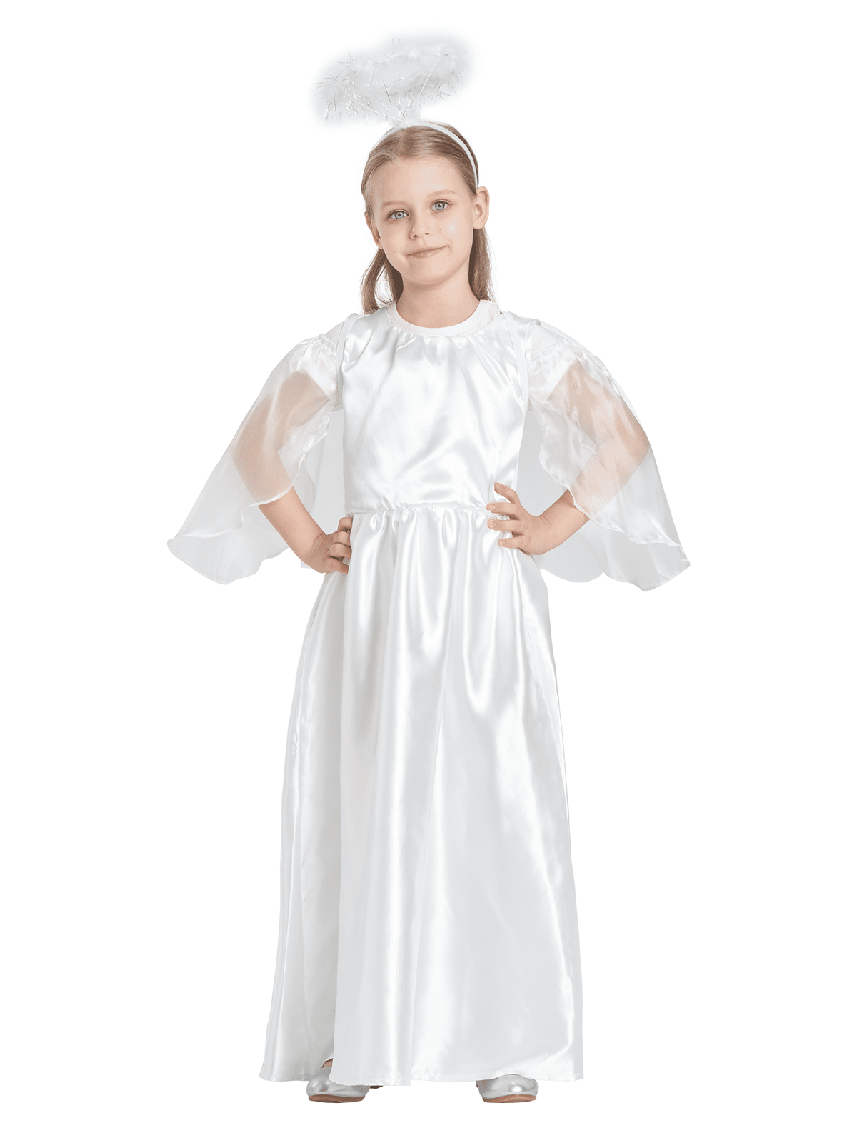 Girls Angel Costume, 3 Pcs Dress Halo Wings White Fancy Dress Up for Nativity Halloween Christmas 3-4 Years