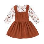 Younger Tree Toddler Baby Girl Fall Dress Outfit Long Sleeve Top Strap Dress Overall with Pocket Clothes Set for 2-3T