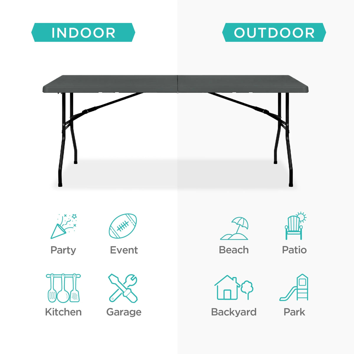 Best Choice Products 6ft Plastic Folding Table, 72in x 30in x 30in, White