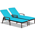 Costway 2 PCS Patio Rattan Chaise Lounge Chairs With Adjustable Backrest And Cushions - Red