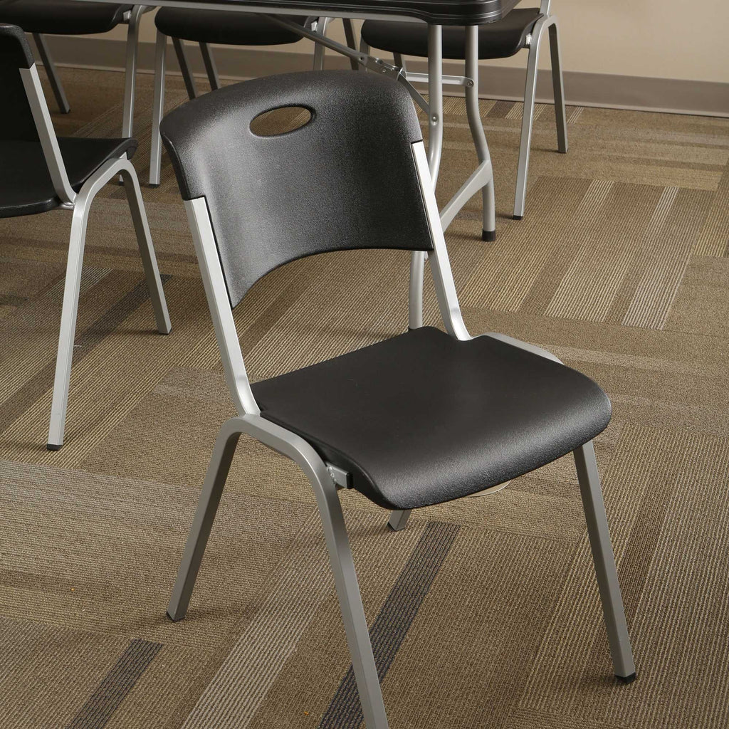 Lifetime Steel-Framed Indoor/Outdoor Commercial Grade Stacking Chairs, Black & Silver, Set Of 14 - 80569