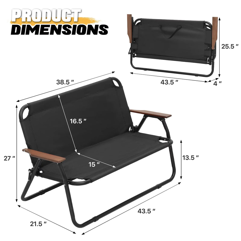 MoNiBloom Folding Double Camping Chair, 2-Person, 43.5 x 21.5 x 27 in, 330 lbs