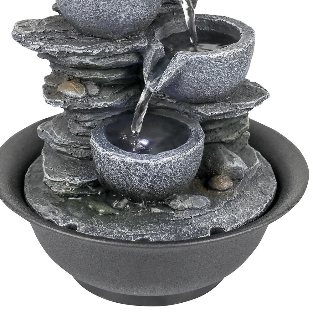 4-Tier Indoor Water Fountain - 7.8 x 7.8 x 10.6 in, Gray Resin