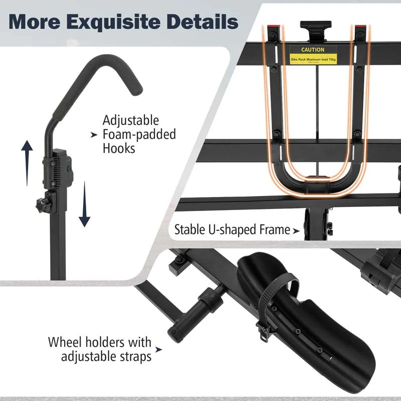 2 Inch Foldable Hitch Mount Bike Rack, 2 Bikes, Platform Carrier - Black