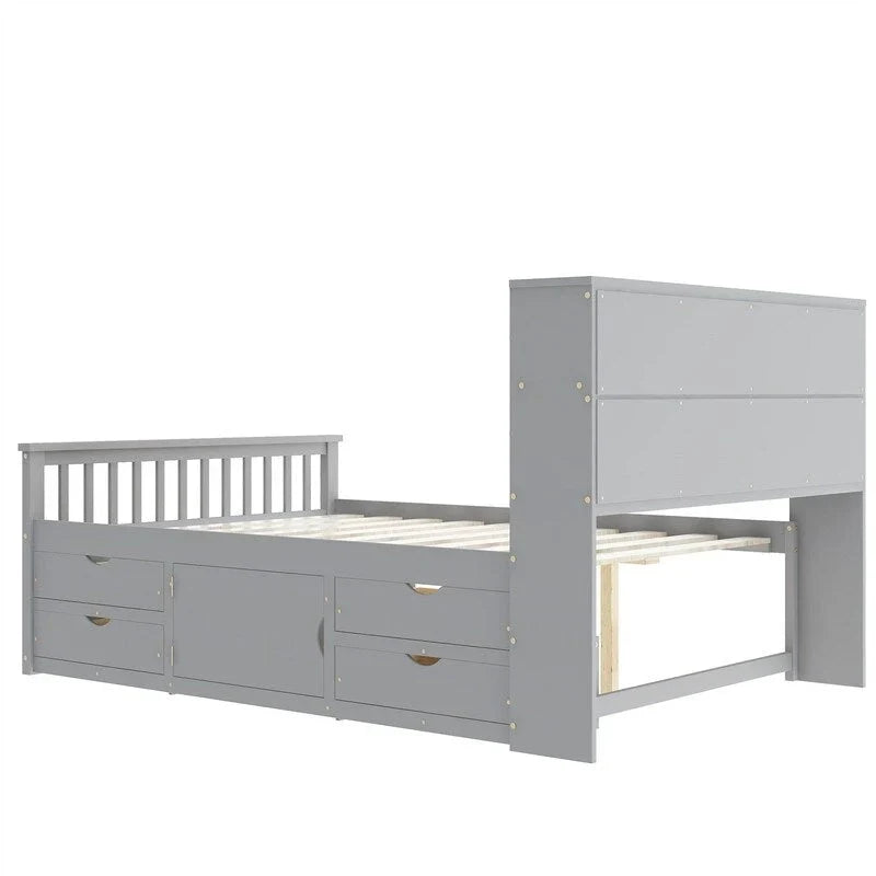 Twin/Full Captain Platform Bed With 4 Drawers And Storage Bookcase Headboard