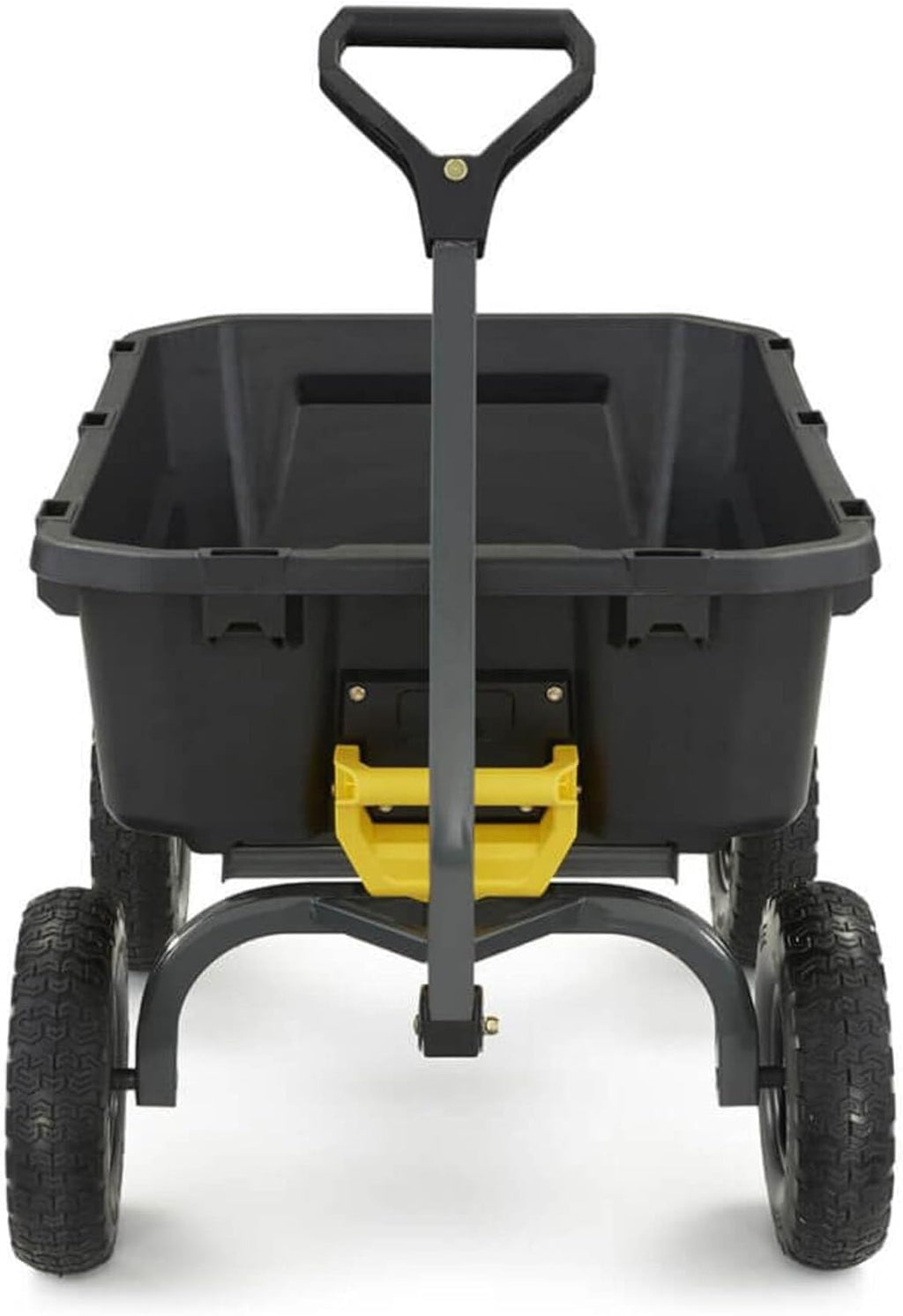 Poly Dump Garden Cart With No-Flat Tires And Serrated Shovel, 7 Cubic Feet, 1,200 lb Capacity, Black