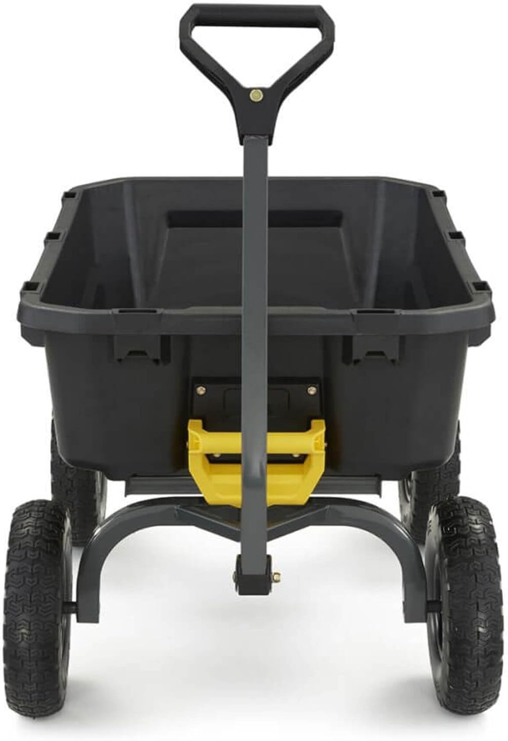 Poly Dump Garden Cart With No-Flat Tires And Serrated Shovel, 7 Cubic Feet, 1,200 lb Capacity, Black