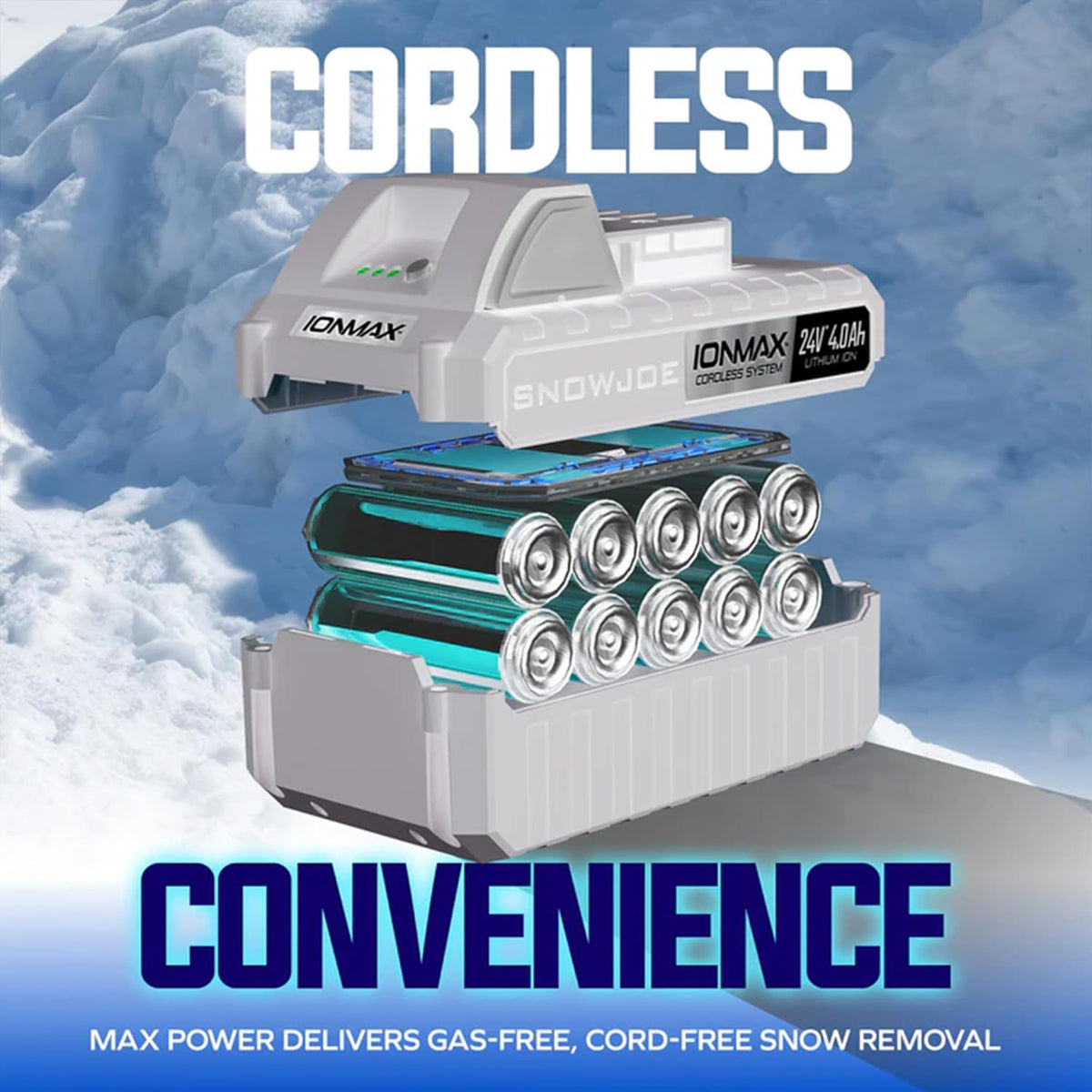 Snow Joe IONMAX 48V 18 Inch Cordless Electric Snow Blower With LED Light And Wheels - 24V-X2-SB18-GO